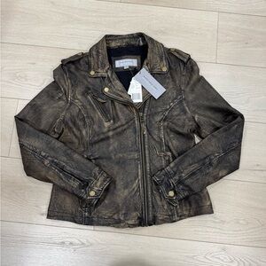 Andrew Marc New York Bronze Leather Moto Jacket